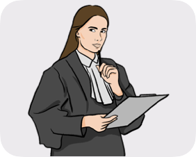 A lawyer thinking in front of a document
